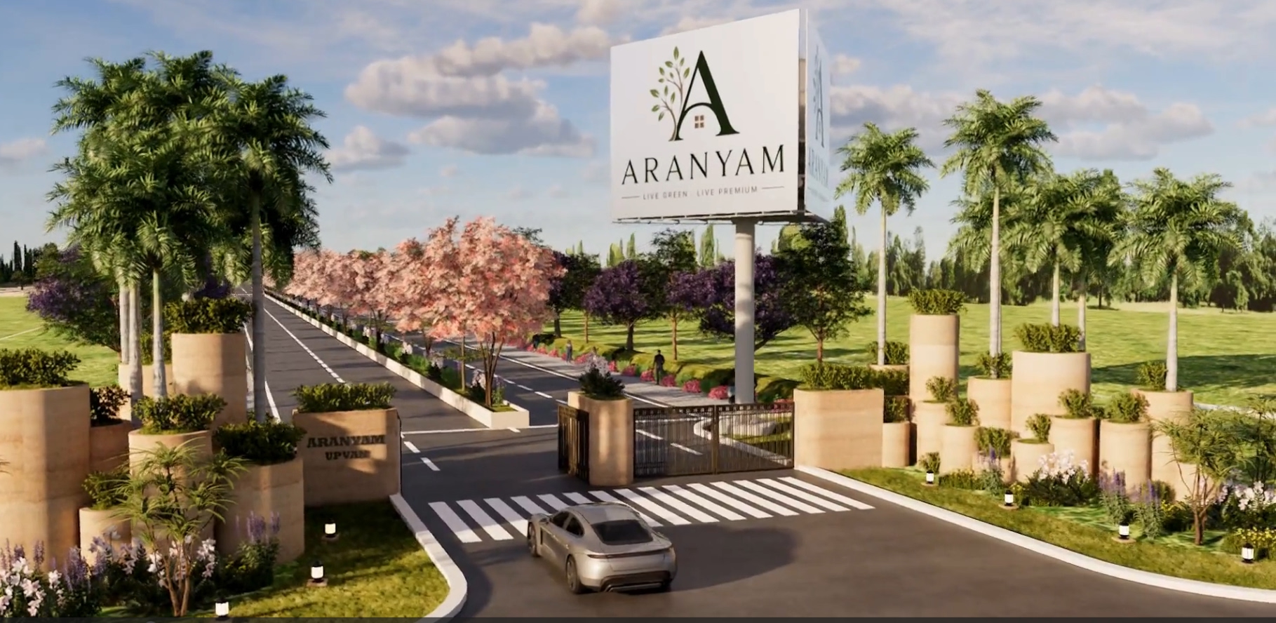 Aranyam Upvan township entrance at golden hour
