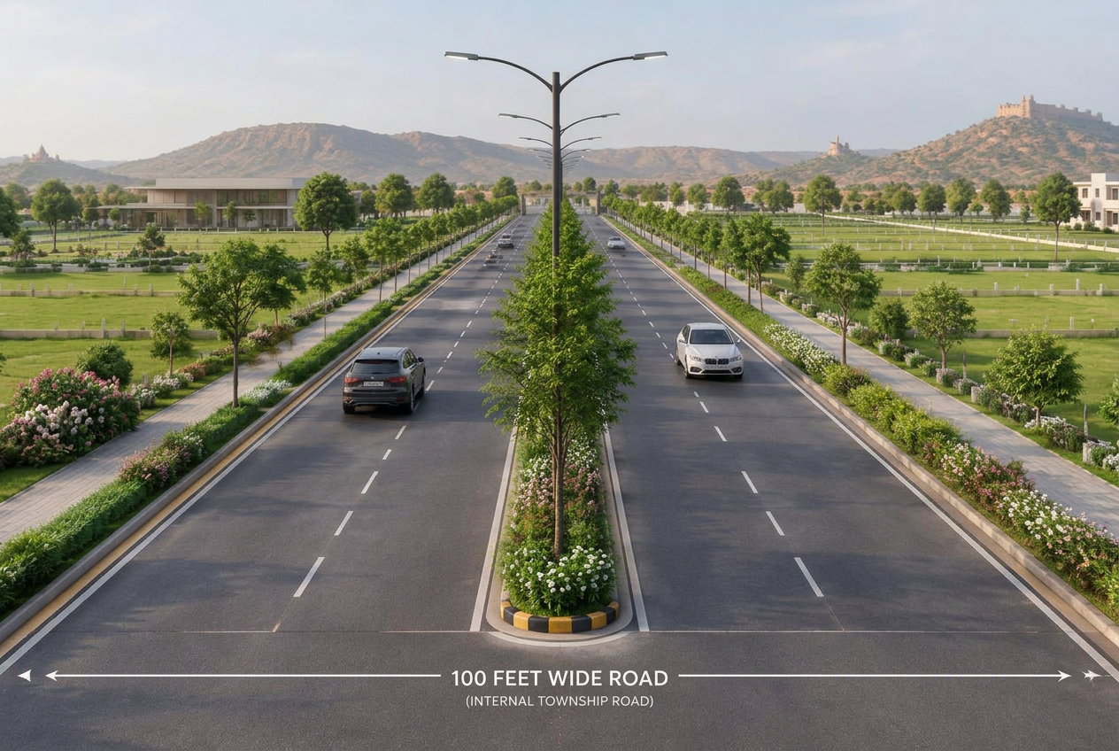 Illustrative 100 feet wide landscaped internal road